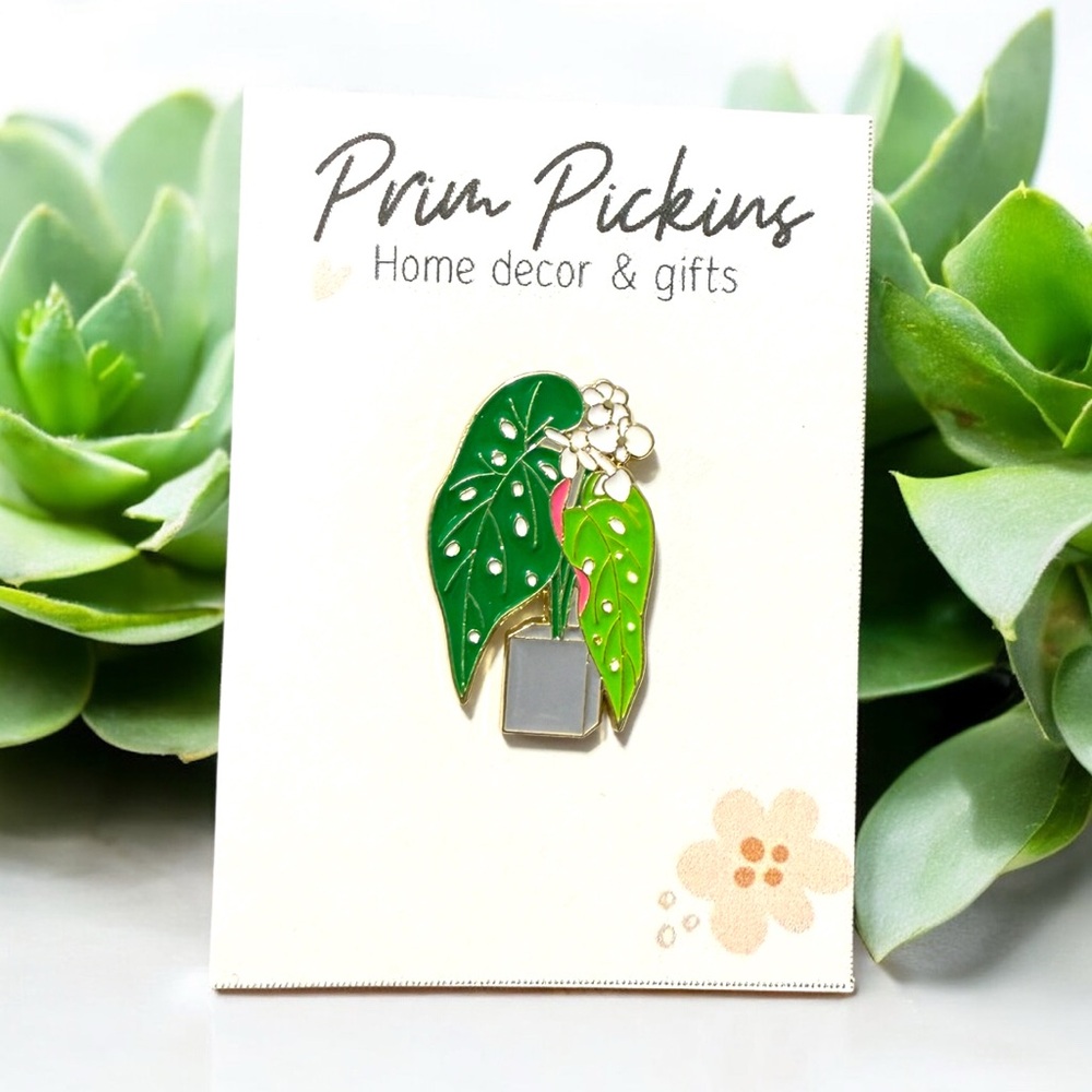 Green and Pink Leaf Enamel Pin polka dot begonia tropical houseplant